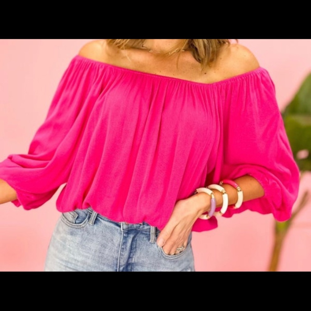 Hot pink puff sleeve top